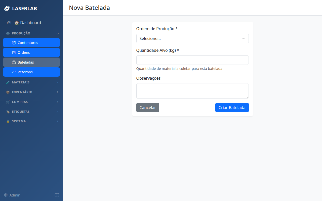 Cadastro de batelada
