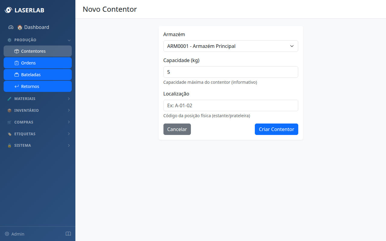 Cadastro de contentor
