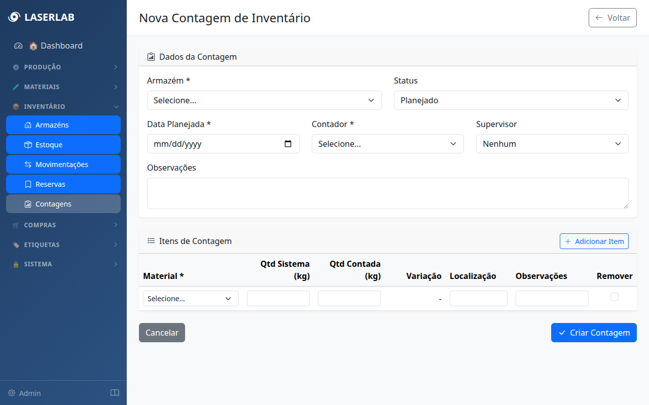 Cadastro de contagem