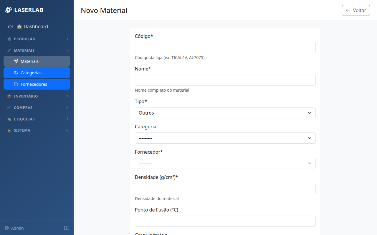Cadastro de material
