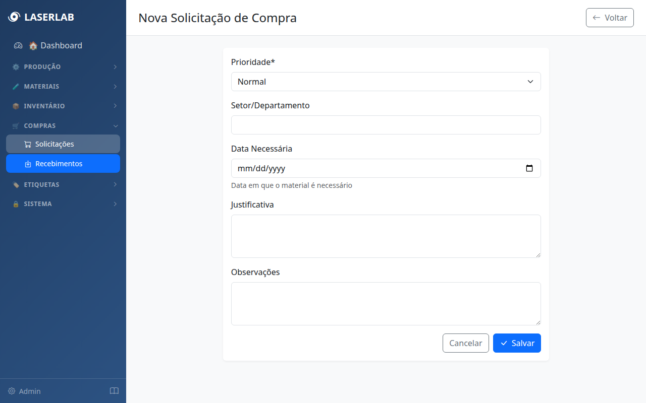 Cadastro de solicitação