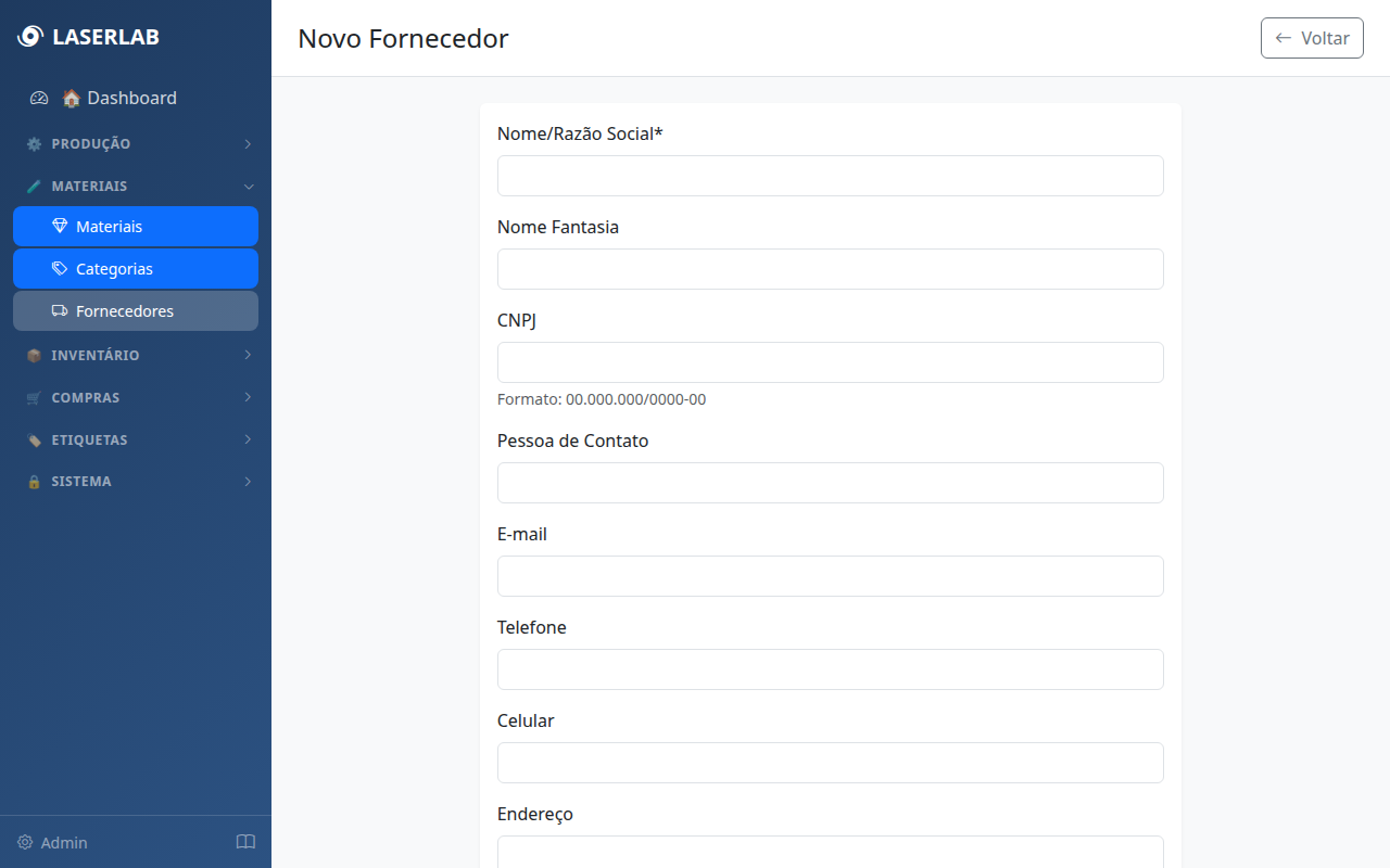 Cadastro de fornecedor