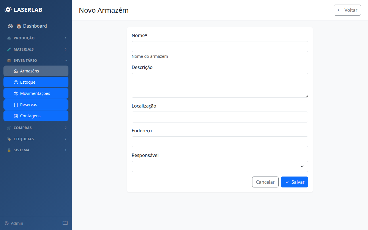 Cadastro de armazém